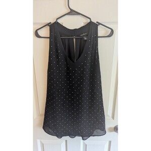 White House black market black and silver accented sleeveless top blouse me